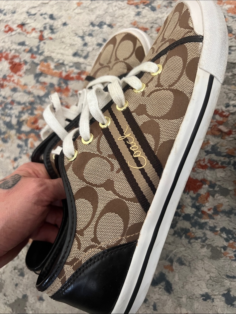 Coach Brown Signature Canvas Low-Top Sneakers with White Laces - Picture 4 of 4